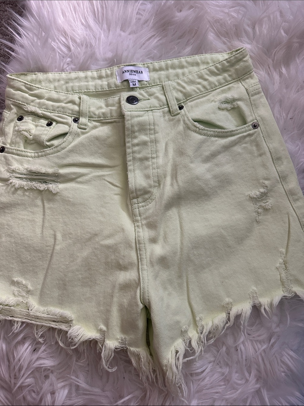 Women's Distressed Light Lime Denim Shorts
